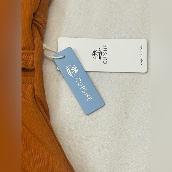 Cupshe One Piece Burnt Orange Open Back Swim Swimsuit w/ Ruffles Sz Large - Picture 2 of 16